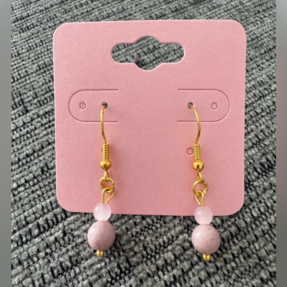 Elegant Rhodochrosite Dusty Rose & Gold Tone Natural Stone Earrings